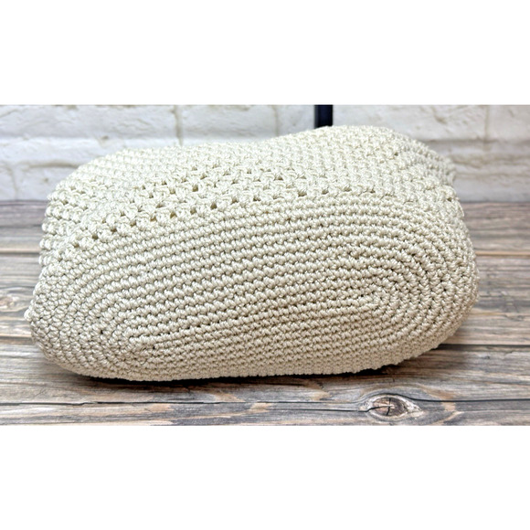Crocheted Ivory Handbag Bamboo Round Style Handles Hobo Bohemian Handbag - Picture 9 of 16